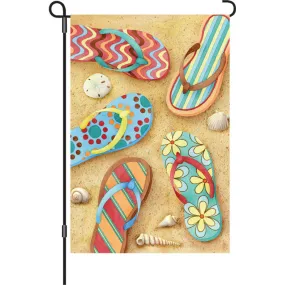 12 in. Coastal Beach Garden Flag - Flip Flops in the Sand