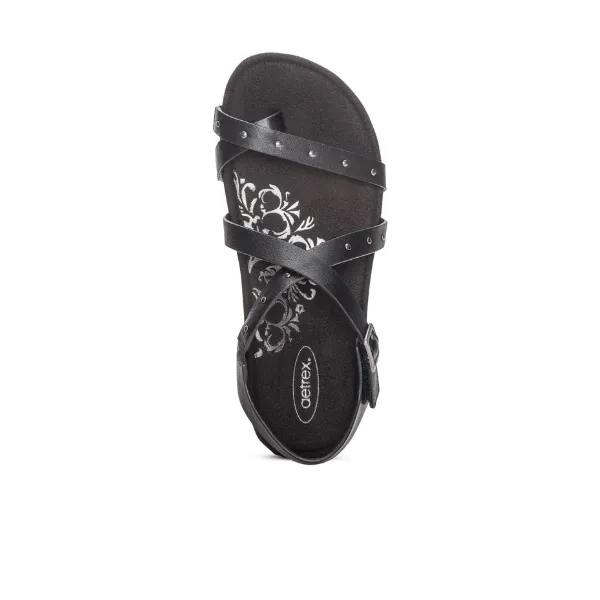 Aetrex Women's Lauren Adjustable Cross Band Sandal Black