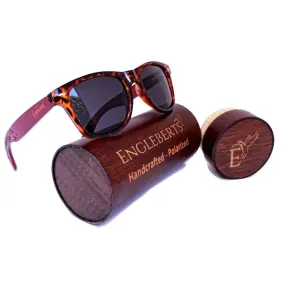 Artisan Engraved Red Bamboo Tortoise Sunglasses with Eco-Friendly Wood Case