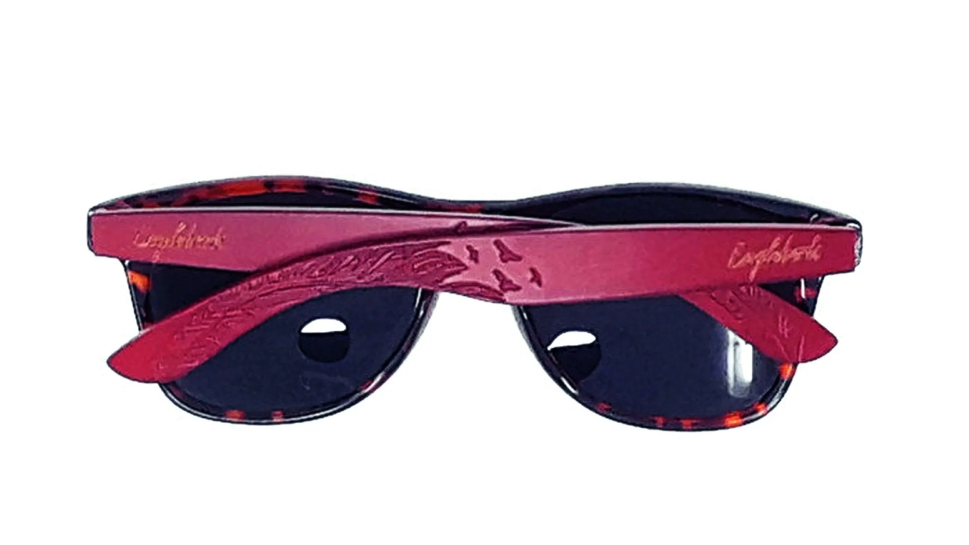 Artisan Engraved Red Bamboo Tortoise Sunglasses with Eco-Friendly Wood Case