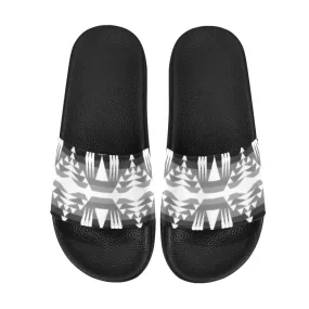 Between the Mountains Black and White Women's Slide Sandals