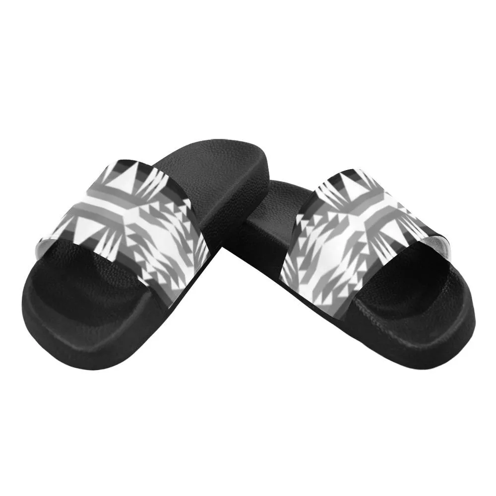 Between the Mountains Black and White Women's Slide Sandals