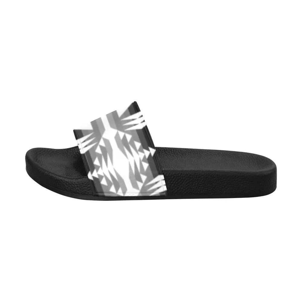 Between the Mountains Black and White Women's Slide Sandals