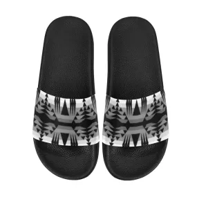 Between the Mountains White and Black Men's Slide Sandals