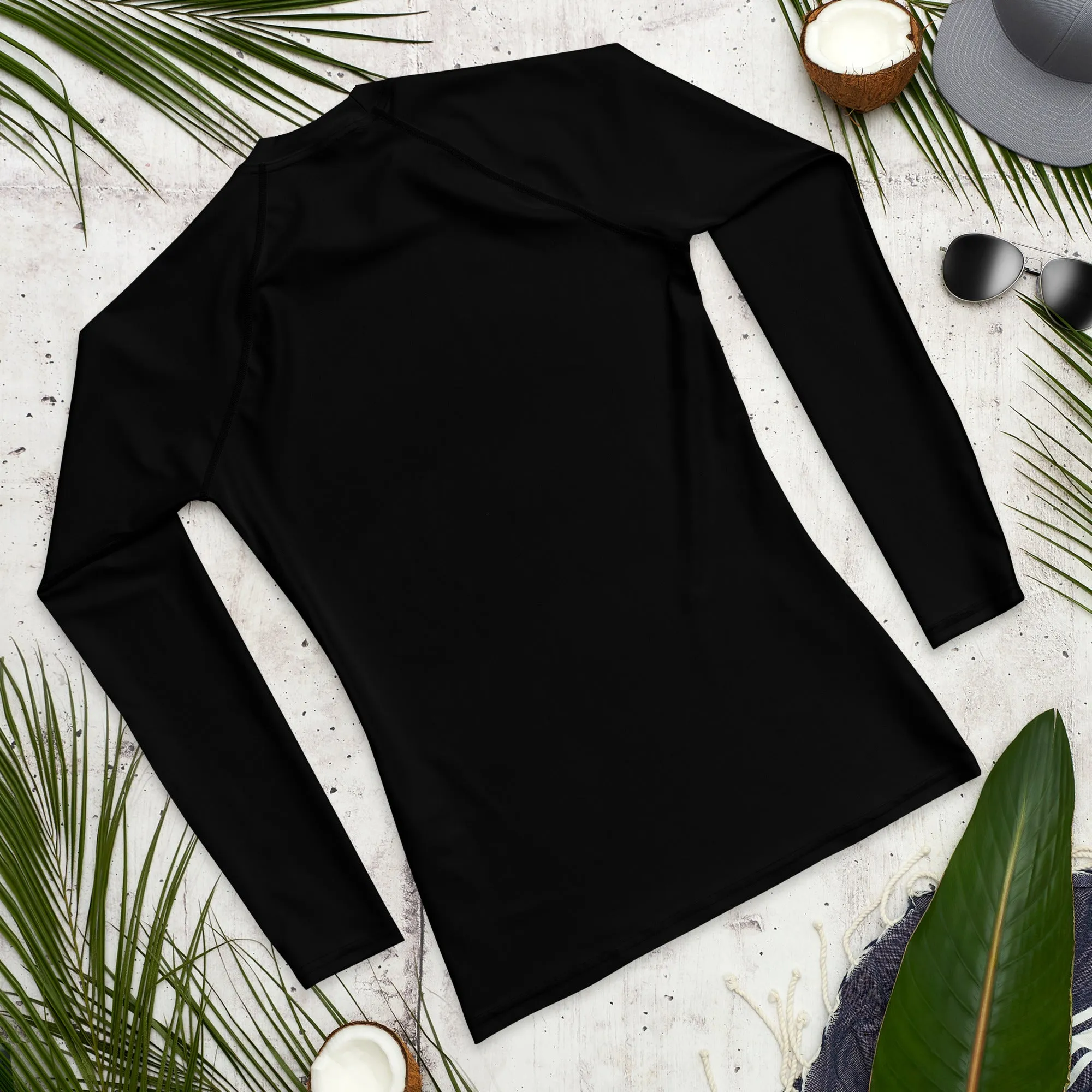 Black Solid Color Men's Top, Best Men's Rash Guard UPF 50  Long Sleeves Designer Polyester Spandex Sportswear