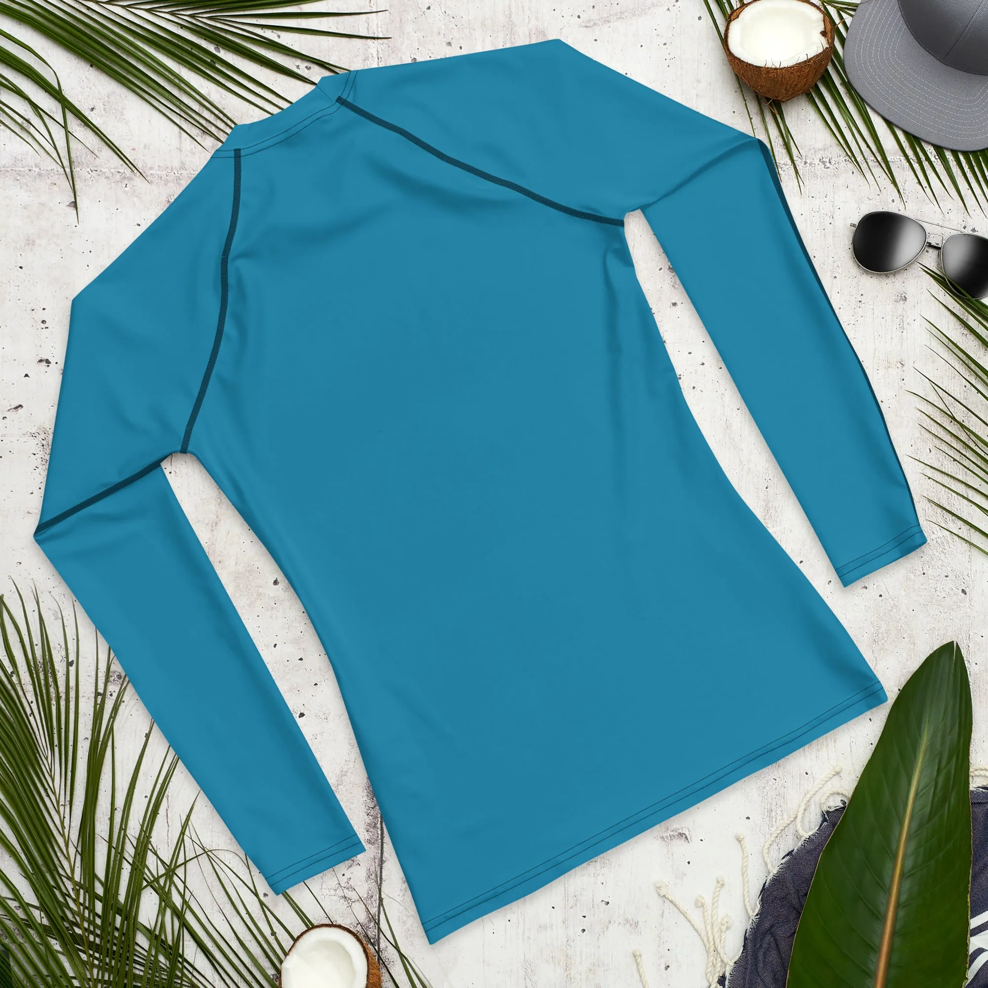 Blue Solid Color Men's Top, Best Men's Rash Guard UPF 50  Long Sleeves Designer Polyester Spandex Sportswear