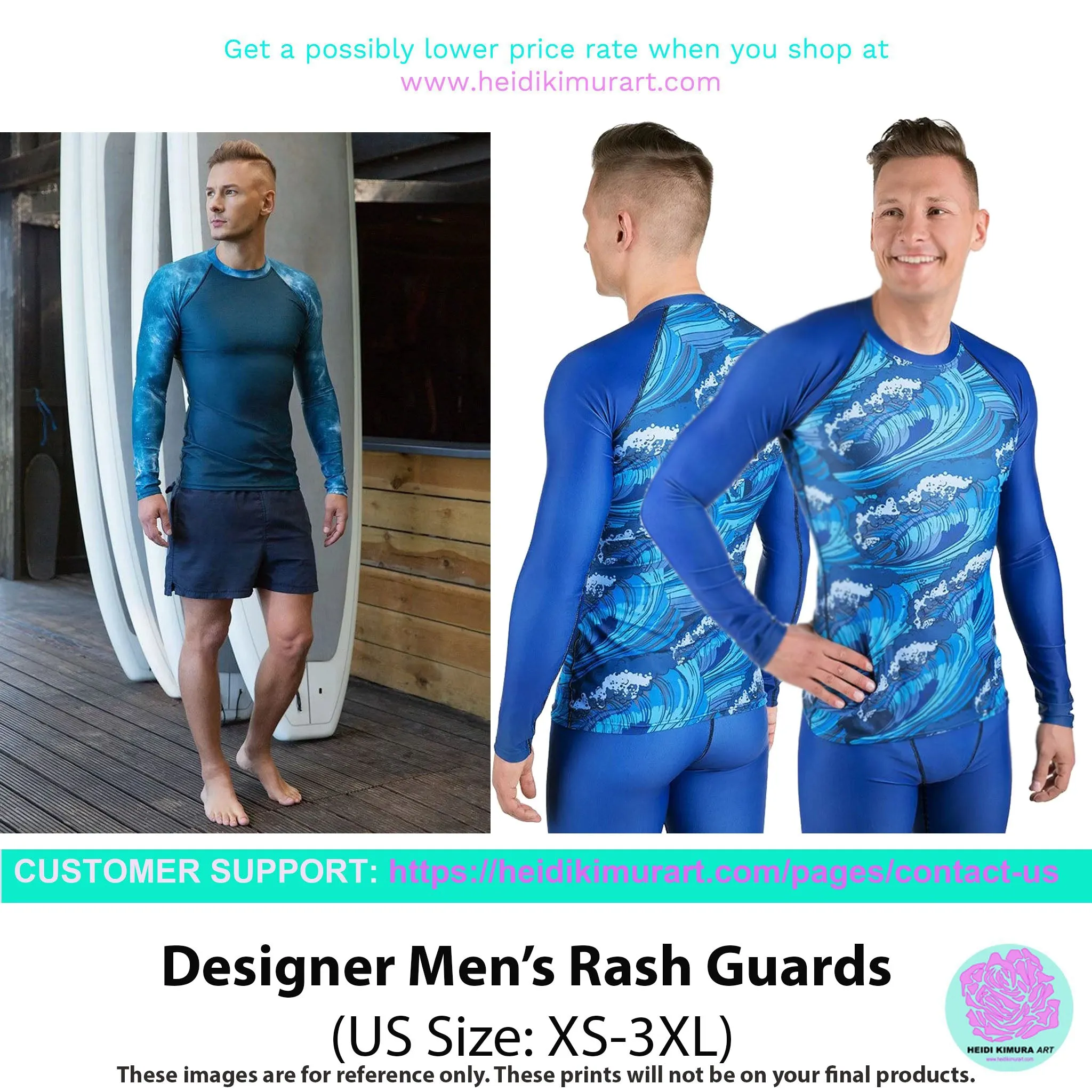 Blue Solid Color Men's Top, Best Men's Rash Guard UPF 50  Long Sleeves Designer Polyester Spandex Sportswear