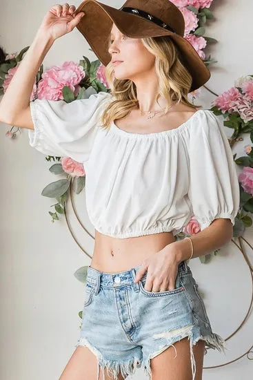 Bucketlist Off Shoulder Puff Sleeve Top | Ivory