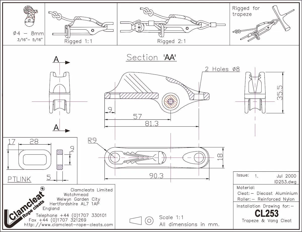 Clamcleat CL253 Trapeze & Vang Cleat