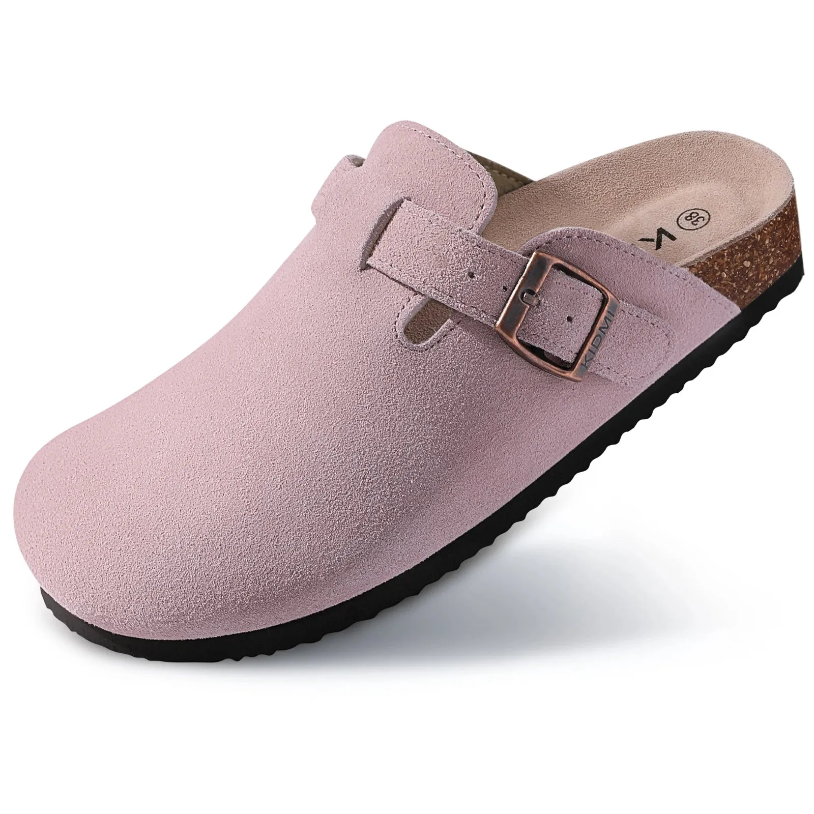 Comwarm Fashion Women's Suede Mules Slippers Men Clogs Cork Insole Sandals With Arch Support Outdoor Beach Slides Home Shoes