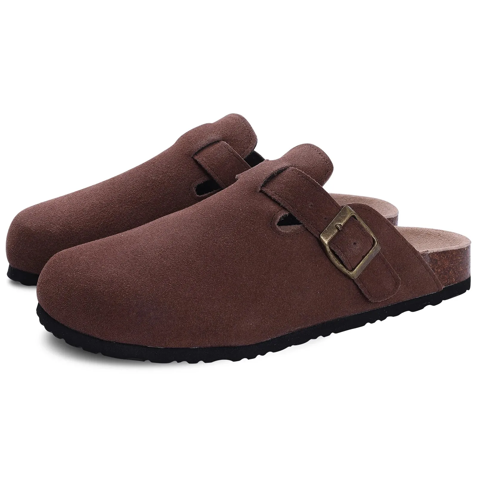 Comwarm Fashion Women's Suede Mules Slippers Men Clogs Cork Insole Sandals With Arch Support Outdoor Beach Slides Home Shoes