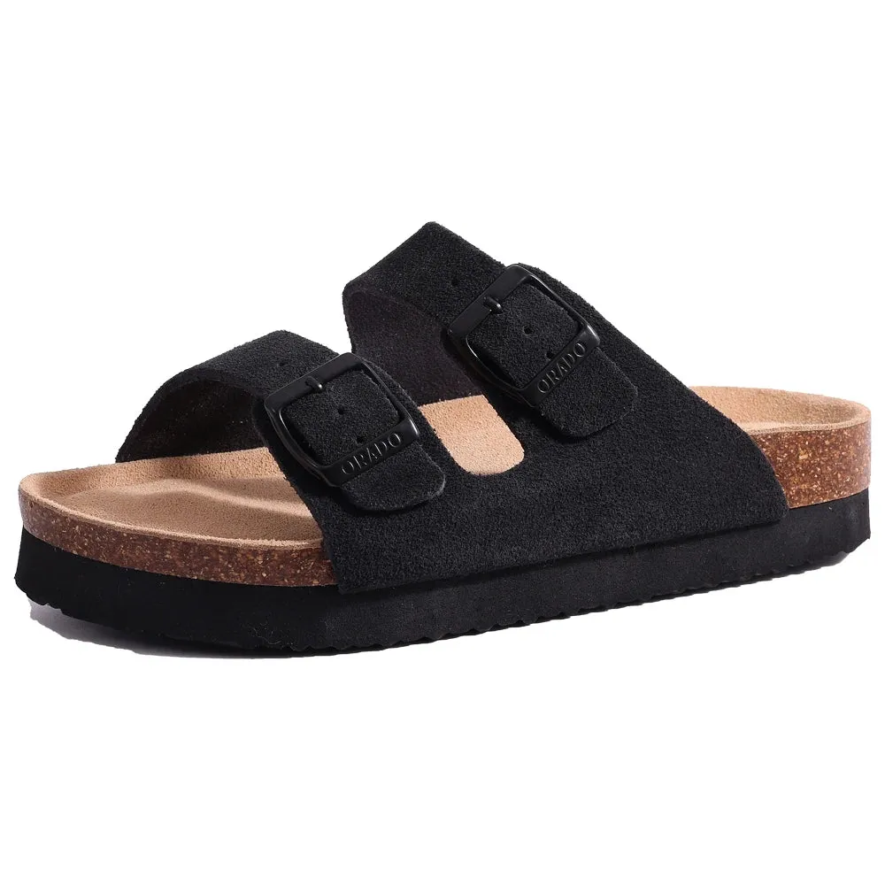 Comwarm Fashion Women's Suede Mules Slippers Men Clogs Cork Insole Sandals With Arch Support Outdoor Beach Slides Home Shoes