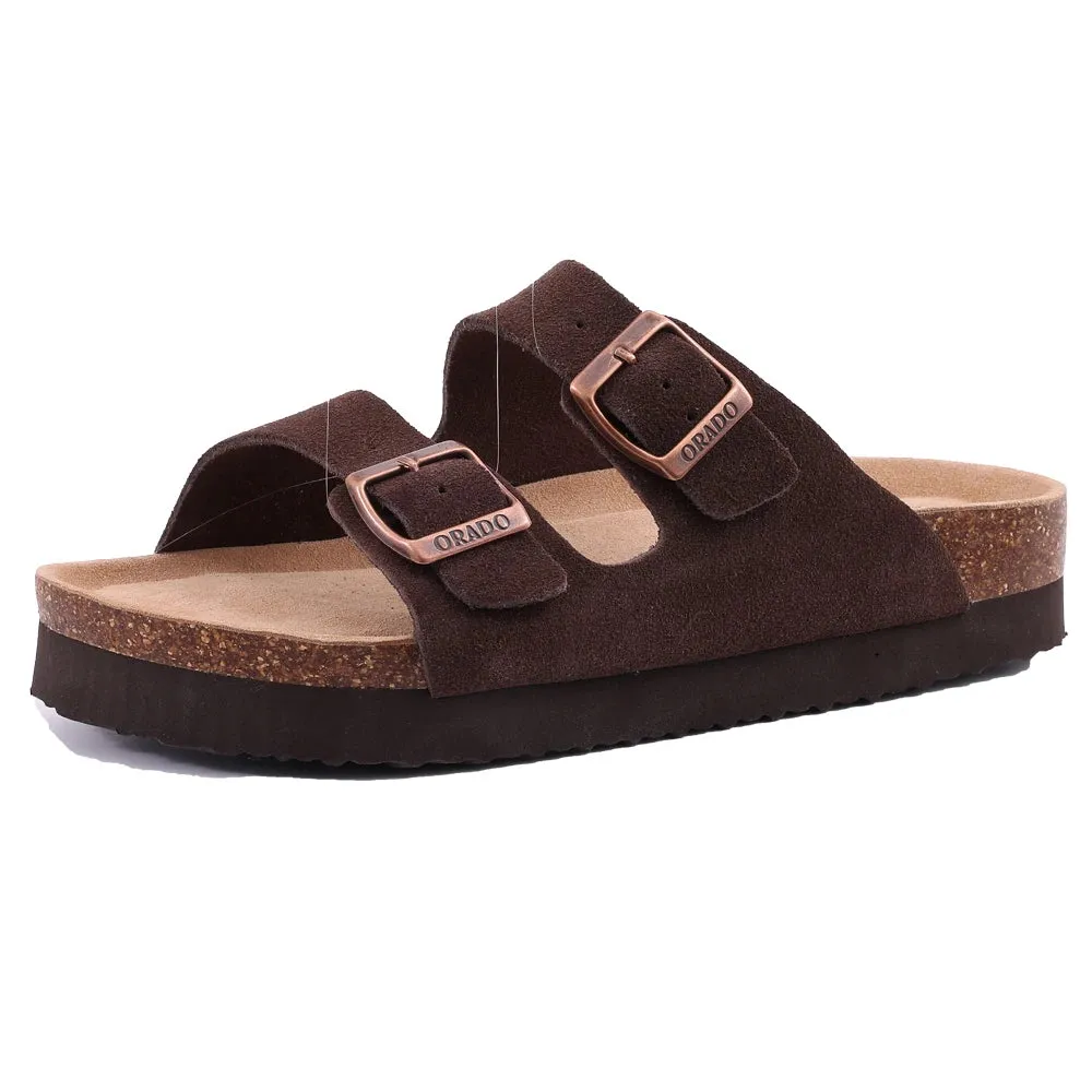 Comwarm Fashion Women's Suede Mules Slippers Men Clogs Cork Insole Sandals With Arch Support Outdoor Beach Slides Home Shoes