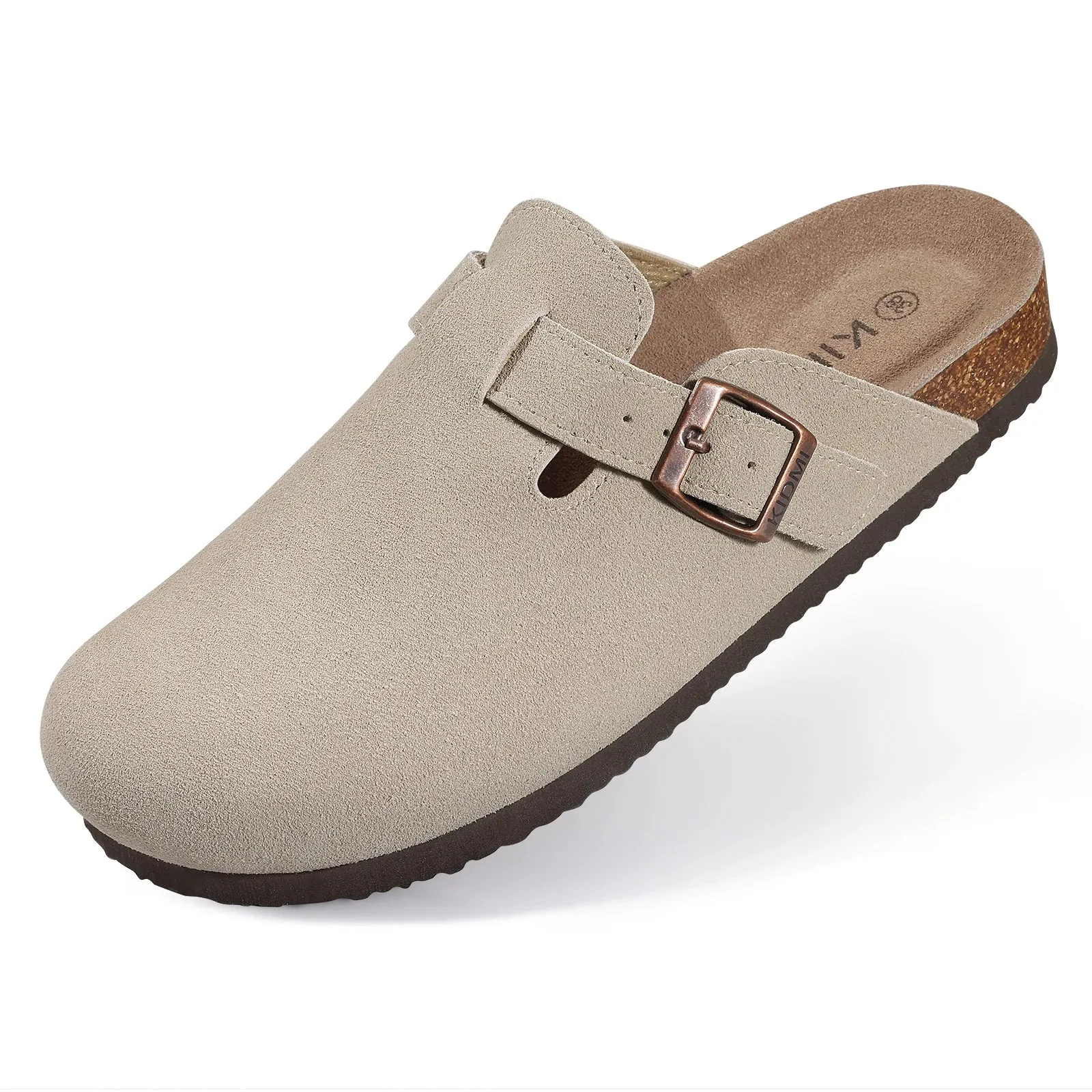 Comwarm Fashion Women's Suede Mules Slippers Men Clogs Cork Insole Sandals With Arch Support Outdoor Beach Slides Home Shoes