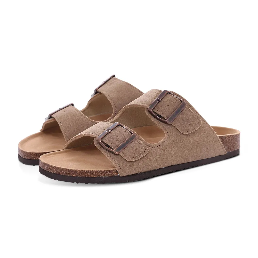 Comwarm Fashion Women's Suede Mules Slippers Men Clogs Cork Insole Sandals With Arch Support Outdoor Beach Slides Home Shoes