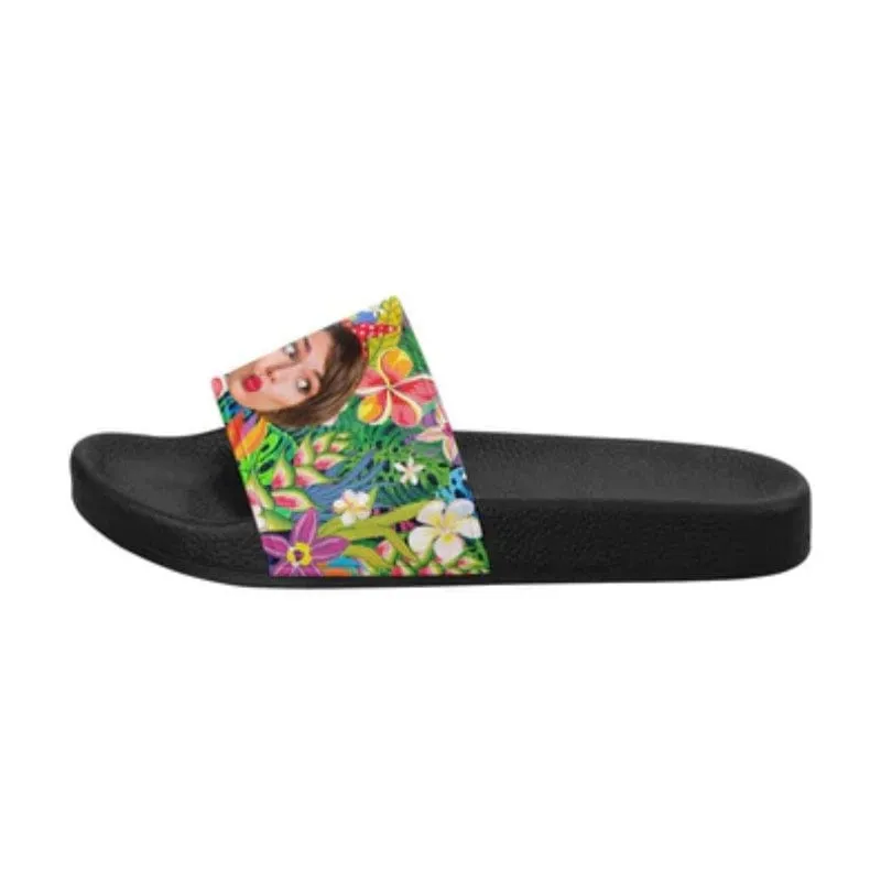 Custom Face Colorful Flowers Sandals Personalized Girlfriend Face Slides