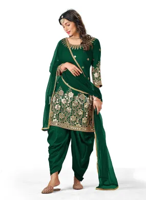 Dark Green Mirror Work Punjabi Patiala Suit