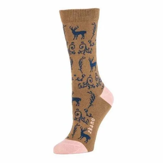 Deer Toile Crew Sock in Bronze