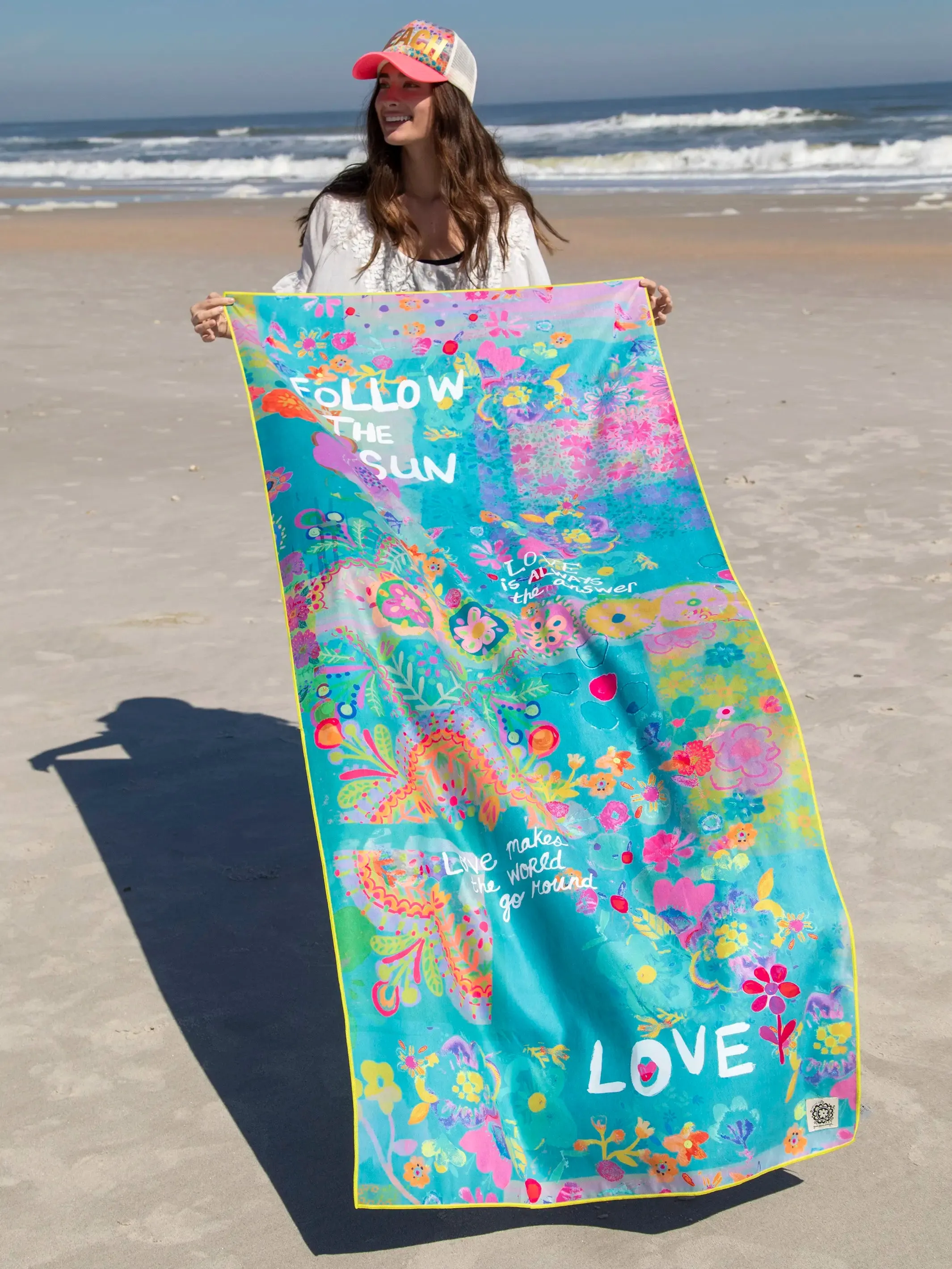 Double-Sided Microfiber Beach Towel - Teal Follow The Sun