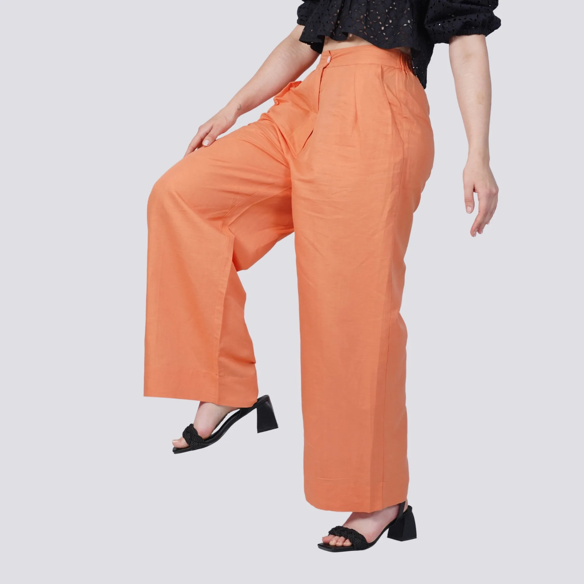 Embolden Your Look with Sustainable Luxury: Deep Saffron Wide Leg Linen Trousers