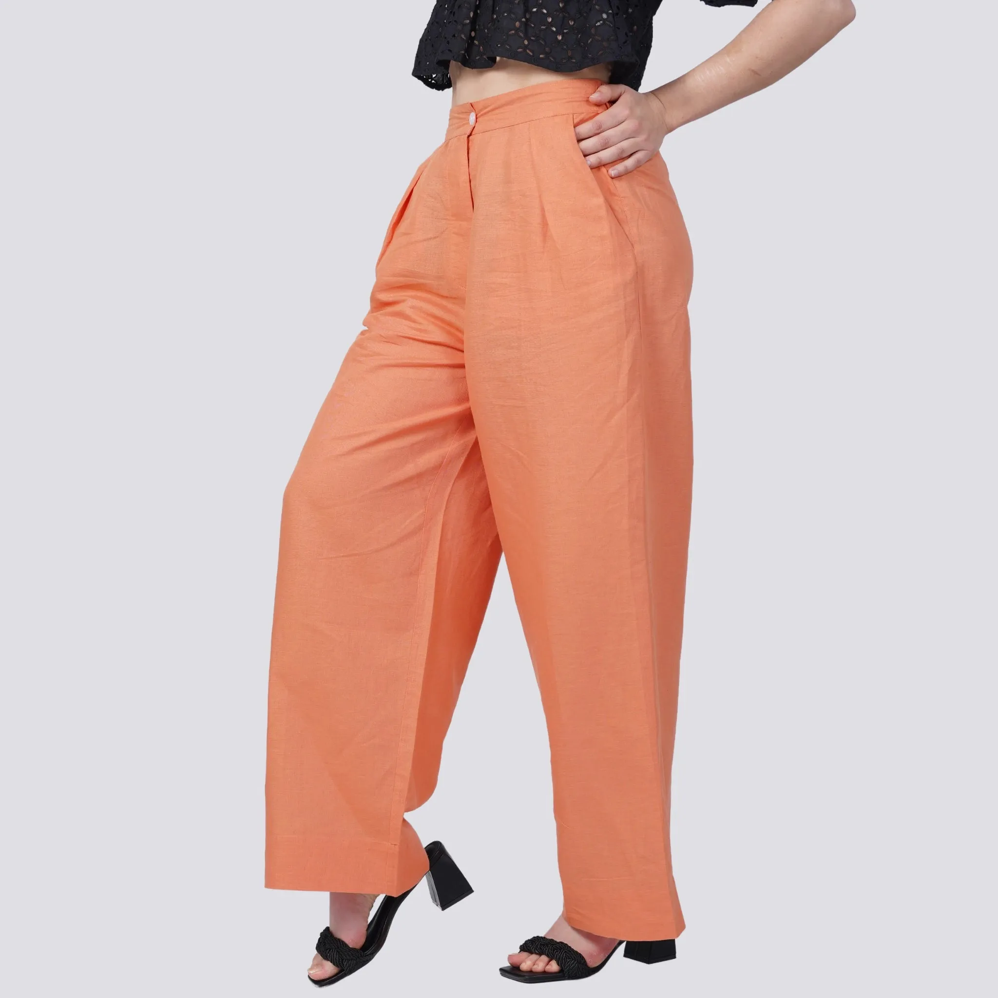 Embolden Your Look with Sustainable Luxury: Deep Saffron Wide Leg Linen Trousers