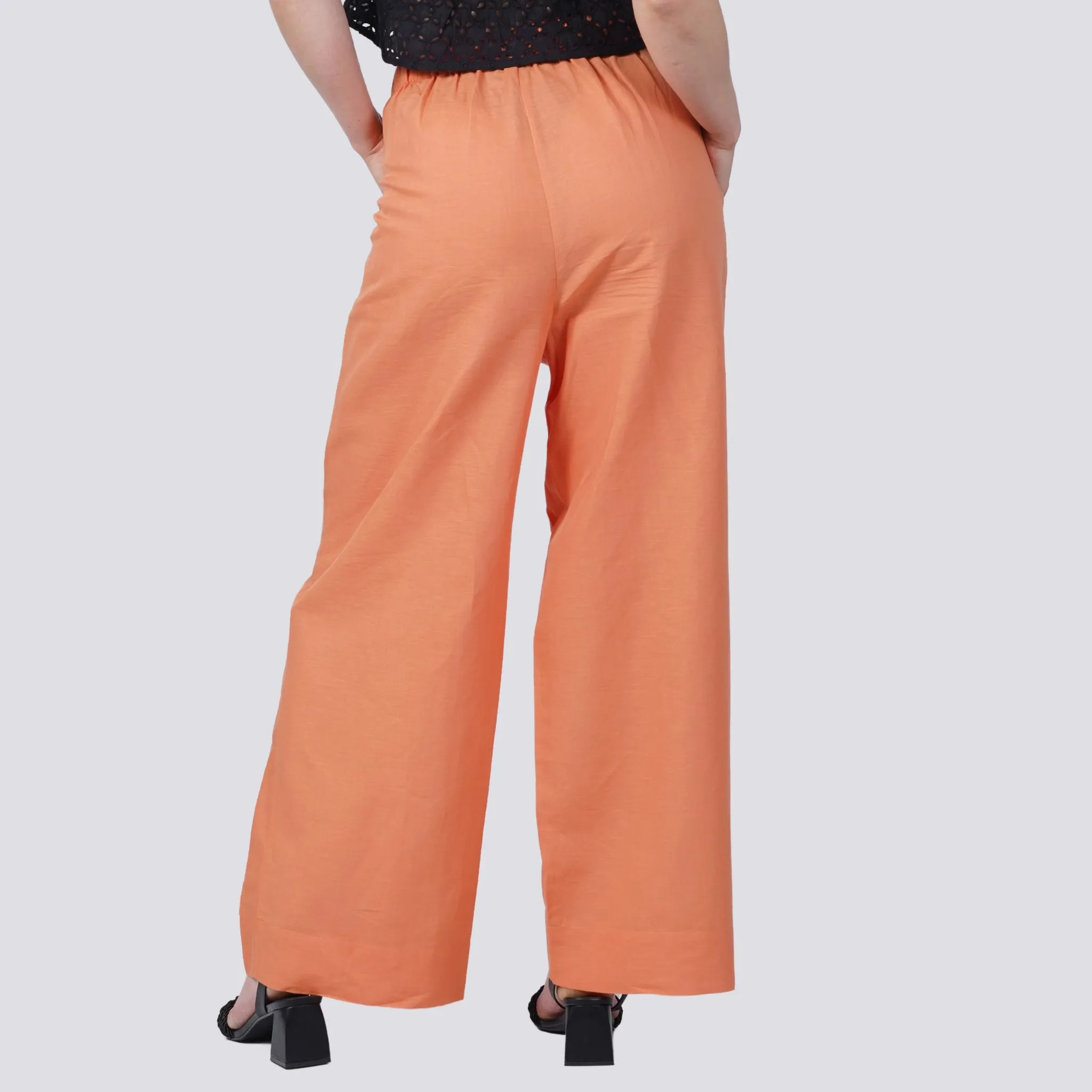 Embolden Your Look with Sustainable Luxury: Deep Saffron Wide Leg Linen Trousers