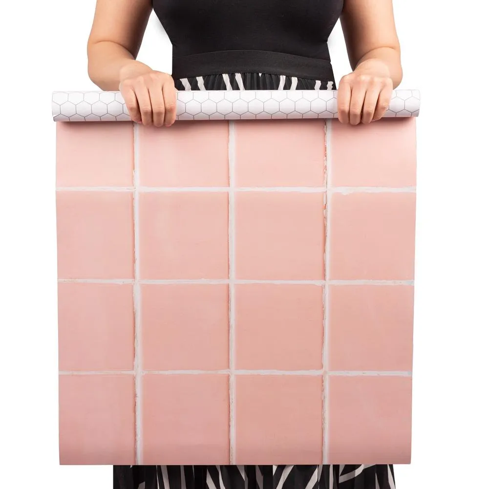 Flat Lay Instagram Backdrop - 'Clovelly' Pink Square Tiles (56cm x 87cm)