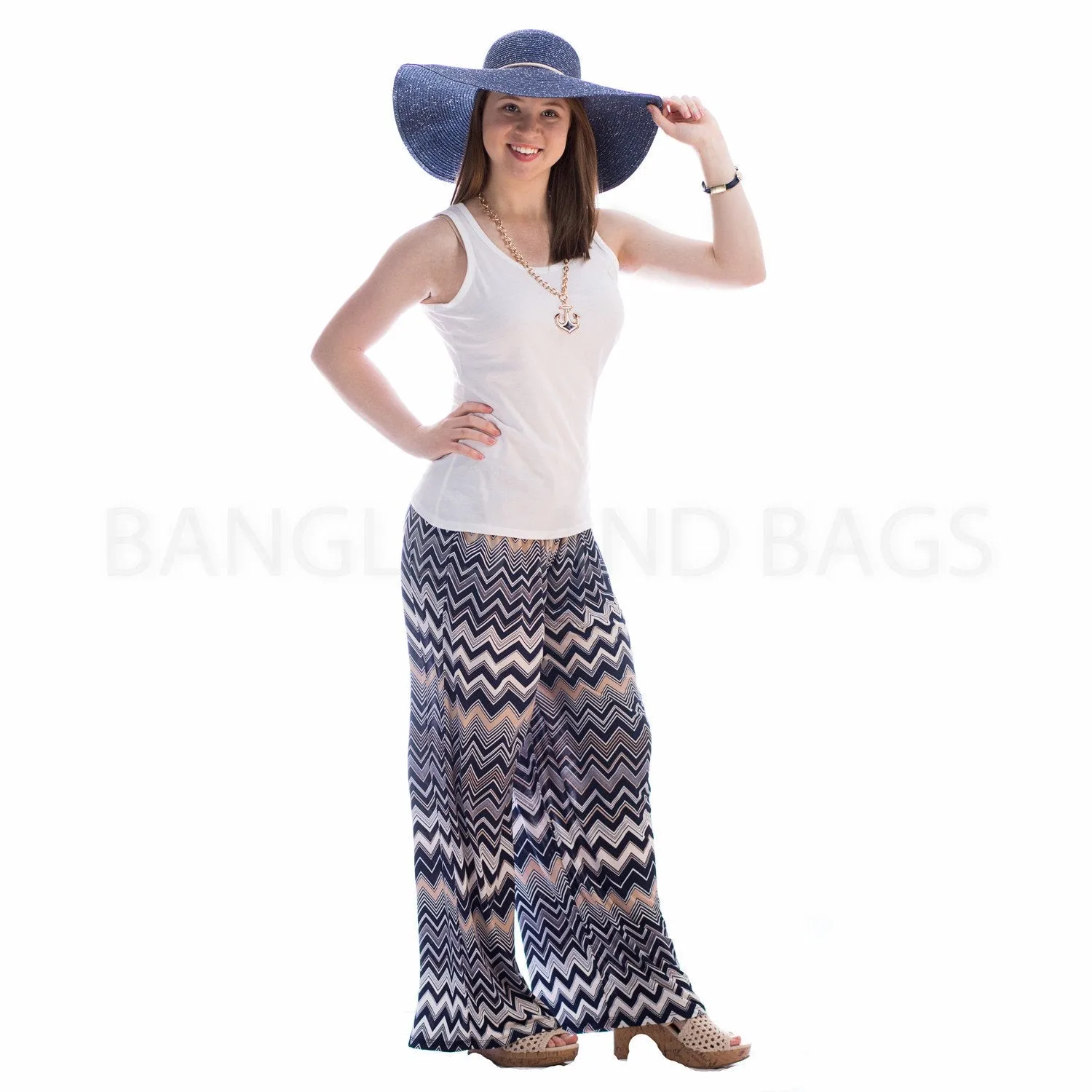 Floppy Glittering Sun Hat with Rope Tie - Navy Blue