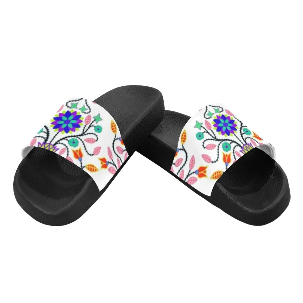 Floral Beadwork Four Clans White Men's Slide Sandals