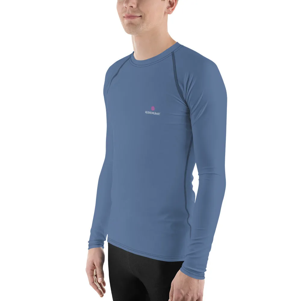 Gray Blue Solid Color Men's Top, Best Men's Rash Guard UPF 50  Long Sleeves Designer Polyester Spandex Sportswear