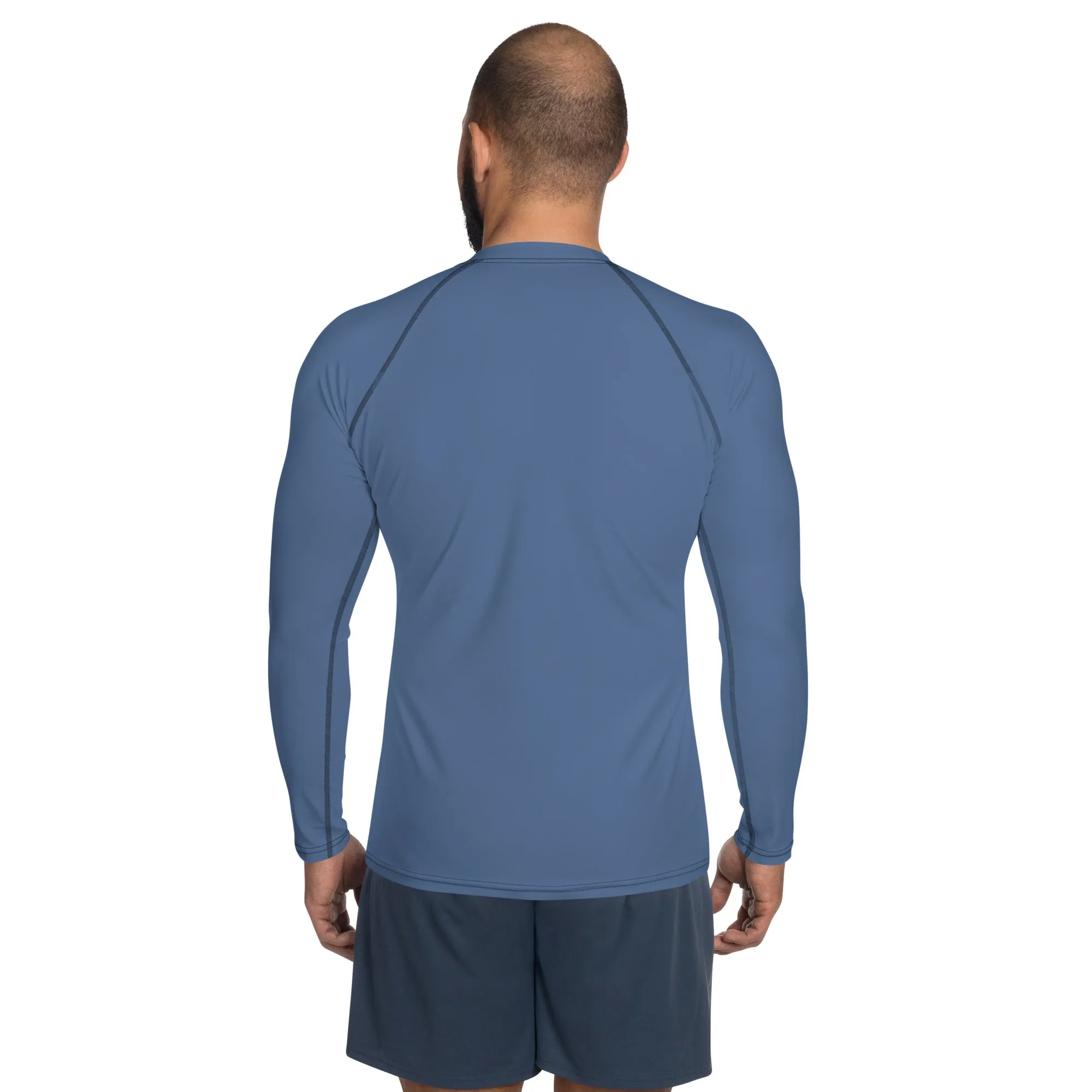 Gray Blue Solid Color Men's Top, Best Men's Rash Guard UPF 50  Long Sleeves Designer Polyester Spandex Sportswear