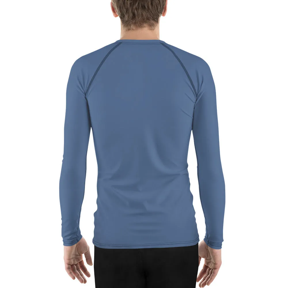 Gray Blue Solid Color Men's Top, Best Men's Rash Guard UPF 50  Long Sleeves Designer Polyester Spandex Sportswear