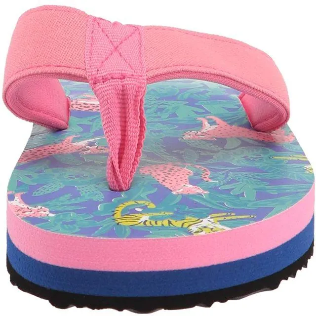 Hatley Jungle Cat Kids-Girls Beach Slippers Blue/Pink