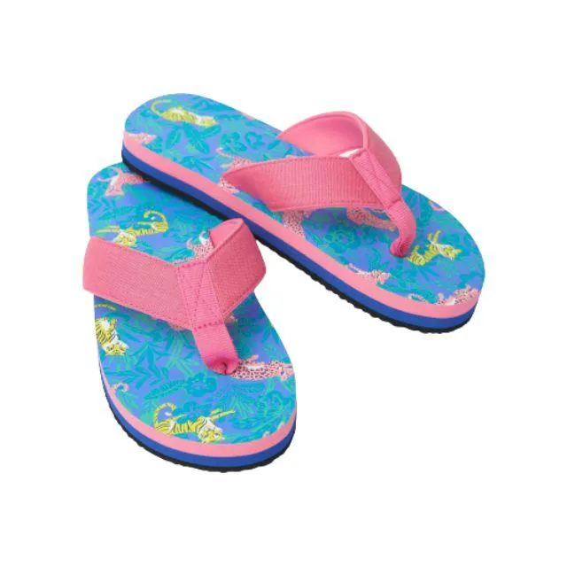 Hatley Jungle Cat Kids-Girls Beach Slippers Blue/Pink