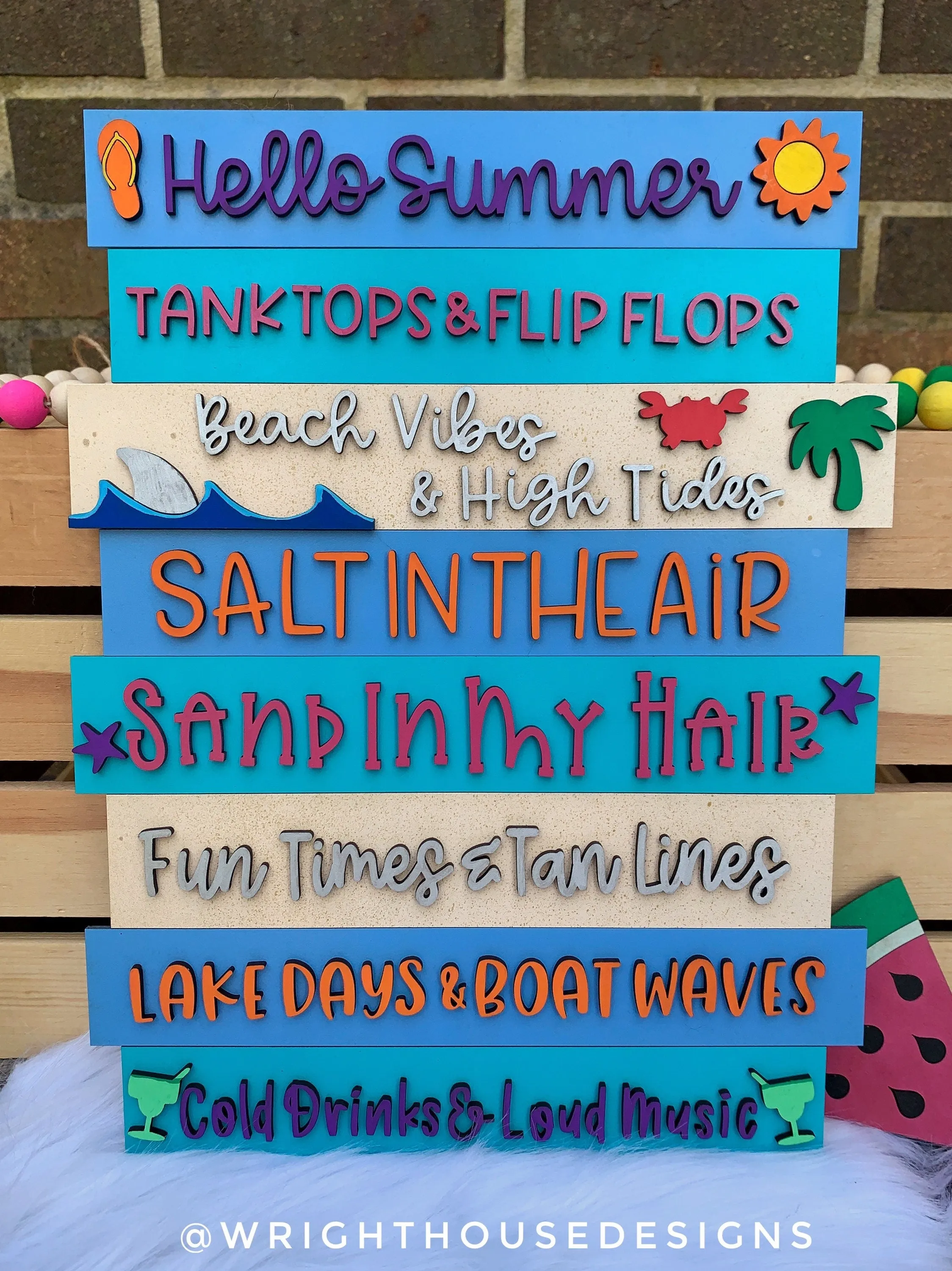 Hello Sweet Summer Bucket List Stacked Sign Bundle - Seasonal Wall Decor and DIY Kits - Cut File For Glowforge Lasers - Digital SVG File