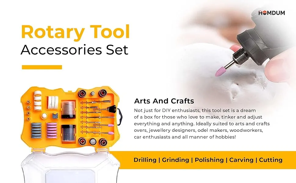 Homdum 82 Pc Rotary Tool Accessories Set Electric Mini Drill Attachment Kit For Drilling Engraving Cutting Grinding Sanding Polishing Buffing pack of 82 pieces