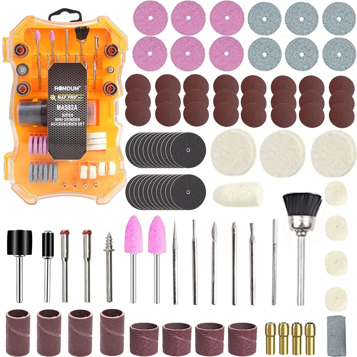 Homdum 82 Pc Rotary Tool Accessories Set Electric Mini Drill Attachment Kit For Drilling Engraving Cutting Grinding Sanding Polishing Buffing pack of 82 pieces