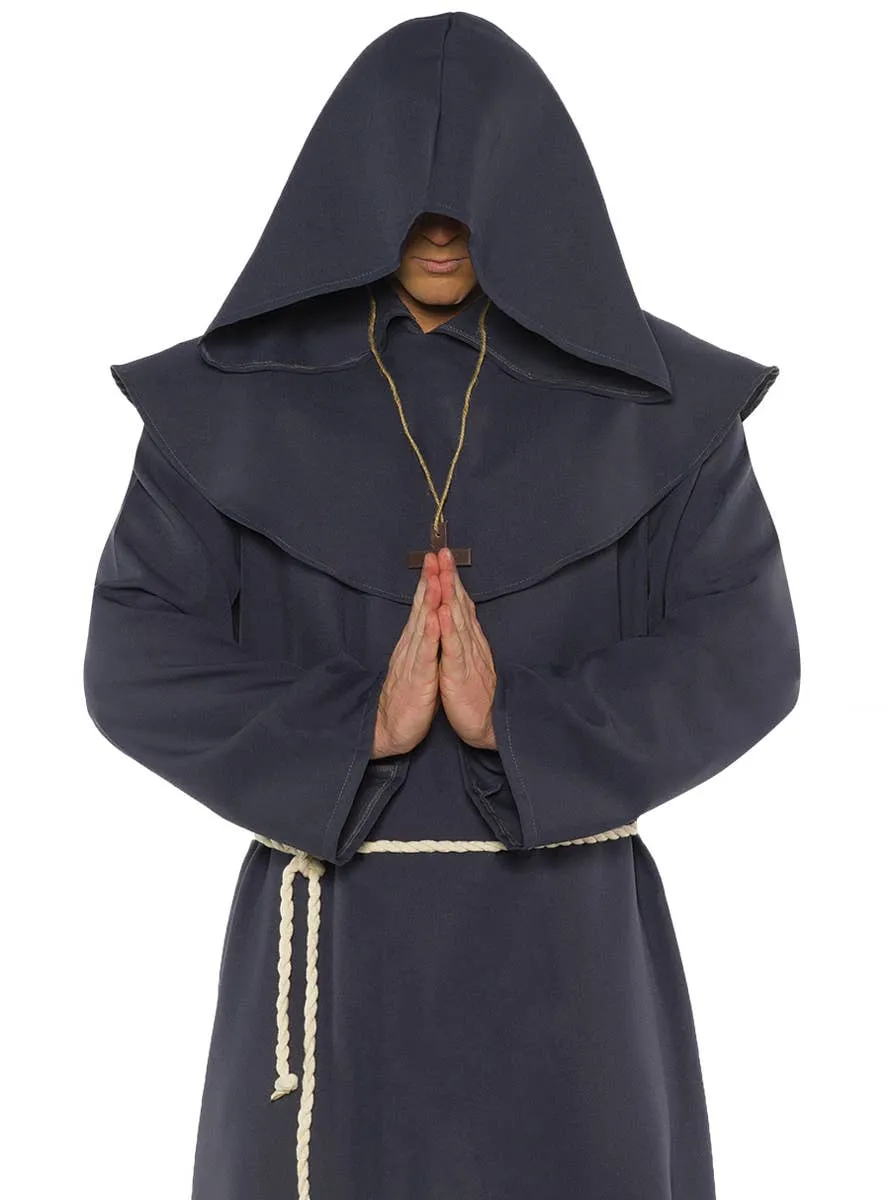 Hooded Grey Monk Robe Plus Size Mens Costume