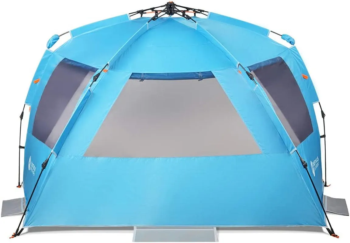 Instant Shader Dark Shelter XL Beach Tent 99" Wide for 4-6 Person Sun Shelter UPF 50  with Extended Zippered Porch Pacific Blue