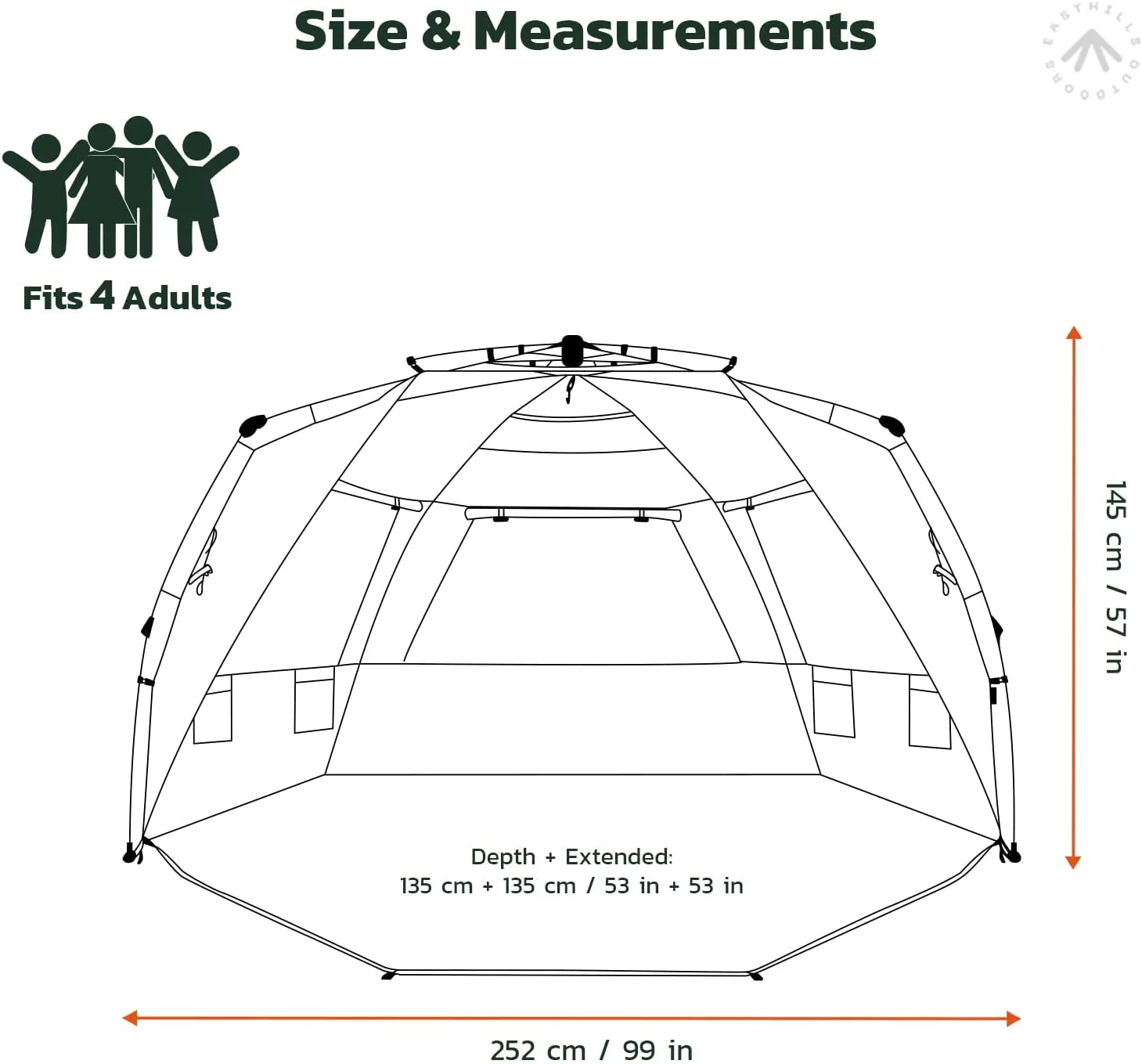 Instant Shader Dark Shelter XL Beach Tent 99" Wide for 4-6 Person Sun Shelter UPF 50  with Extended Zippered Porch Pacific Blue