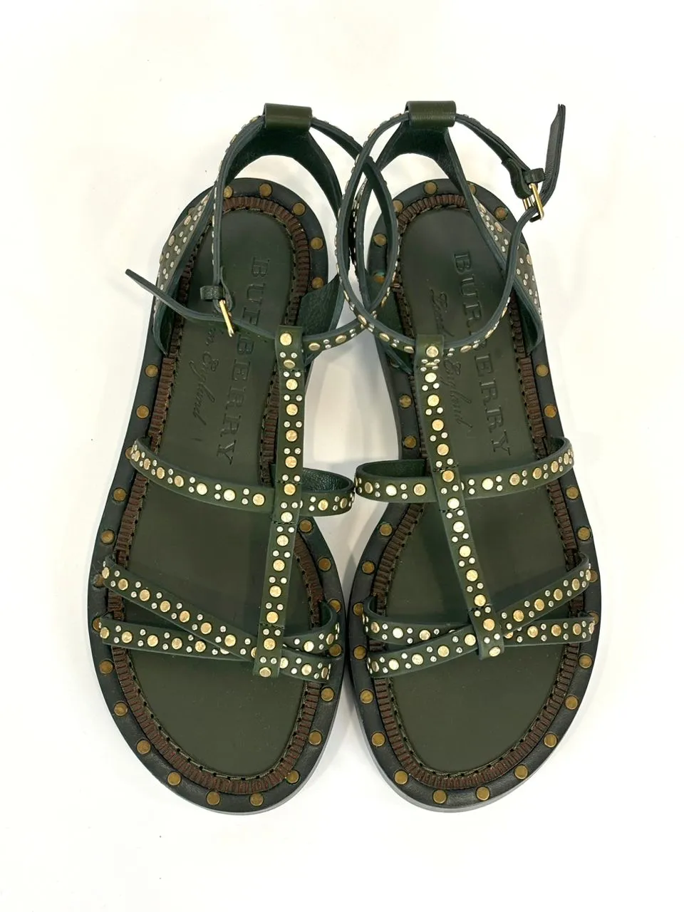 Ladies Dark Green Hansel Studded Sandals