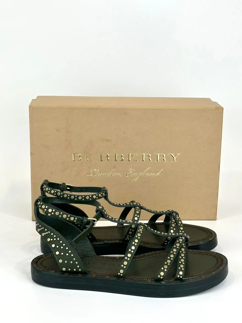 Ladies Dark Green Hansel Studded Sandals