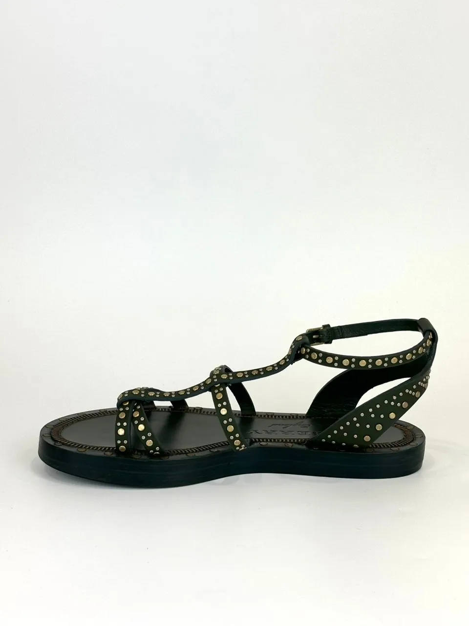 Ladies Dark Green Hansel Studded Sandals