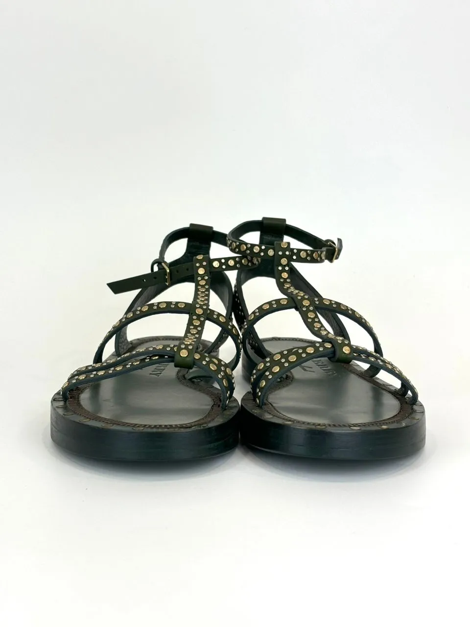 Ladies Dark Green Hansel Studded Sandals