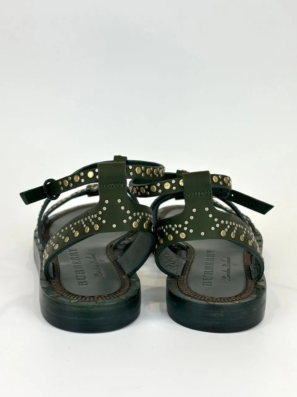 Ladies Dark Green Hansel Studded Sandals