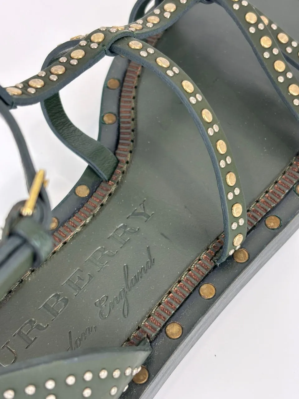 Ladies Dark Green Hansel Studded Sandals