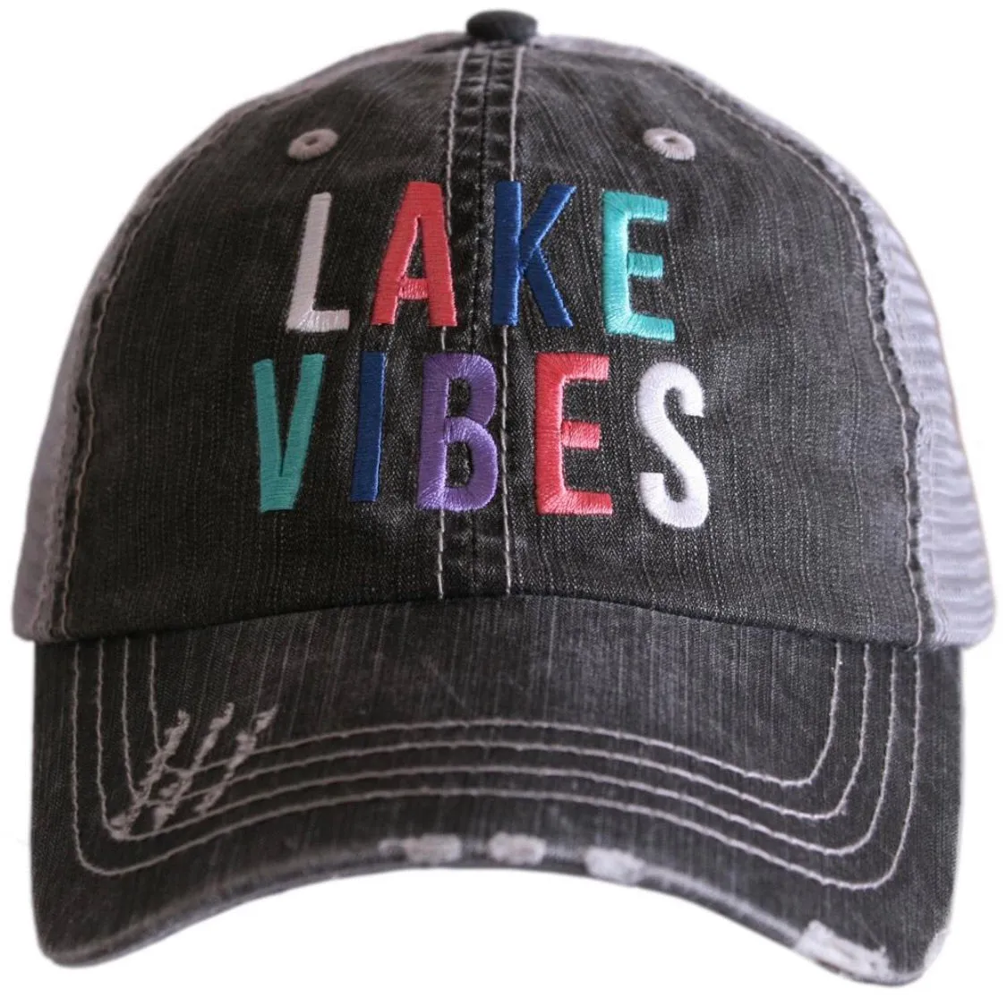 Lake hats! Lake hair dont care | Gray trucker cap-teal, pink, purple anchor | Unisex-Womens-Men-Kids