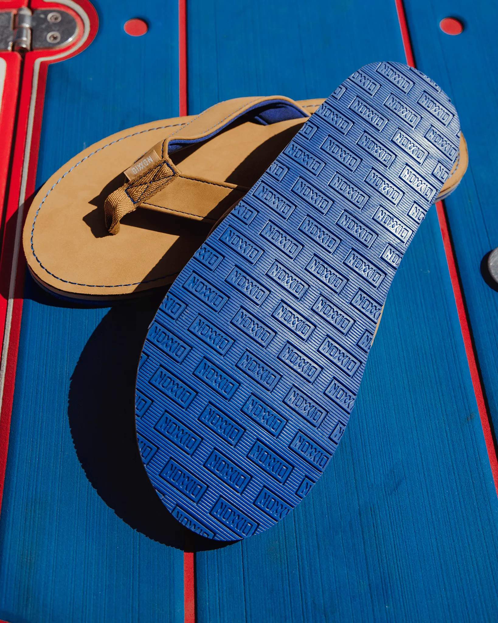 Leather Sandals - Tan & Blue