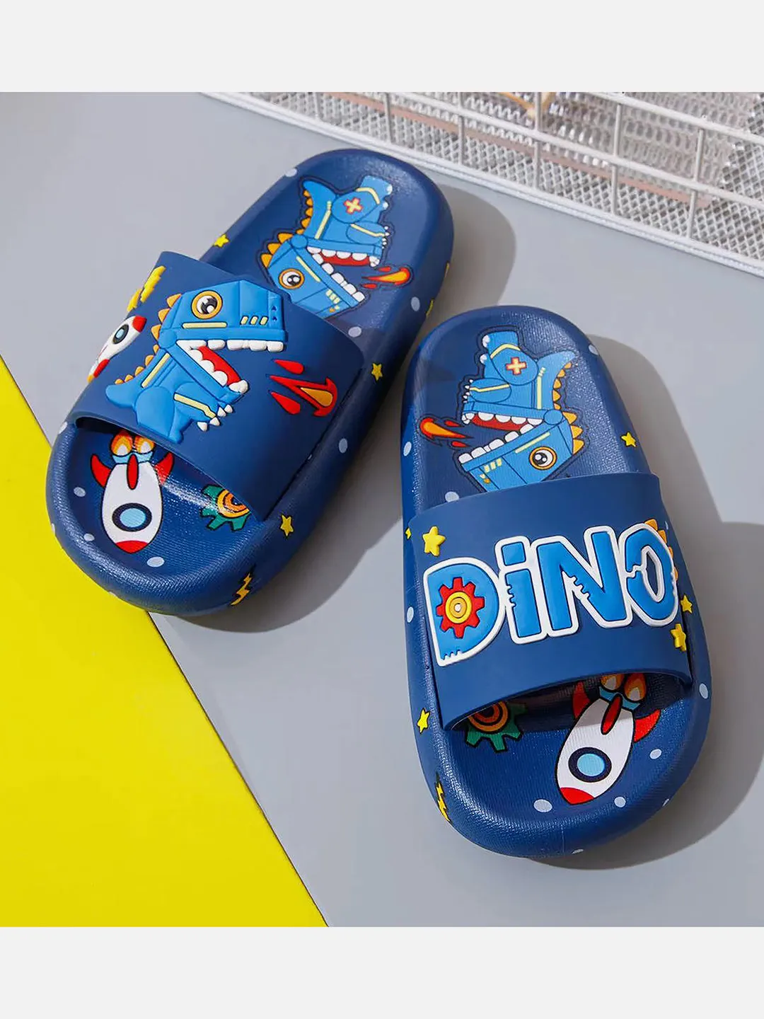 Little Surprise Box Dark Blue all over Dino theme Slip on Clogs/Footwear for Toddlers & Kids