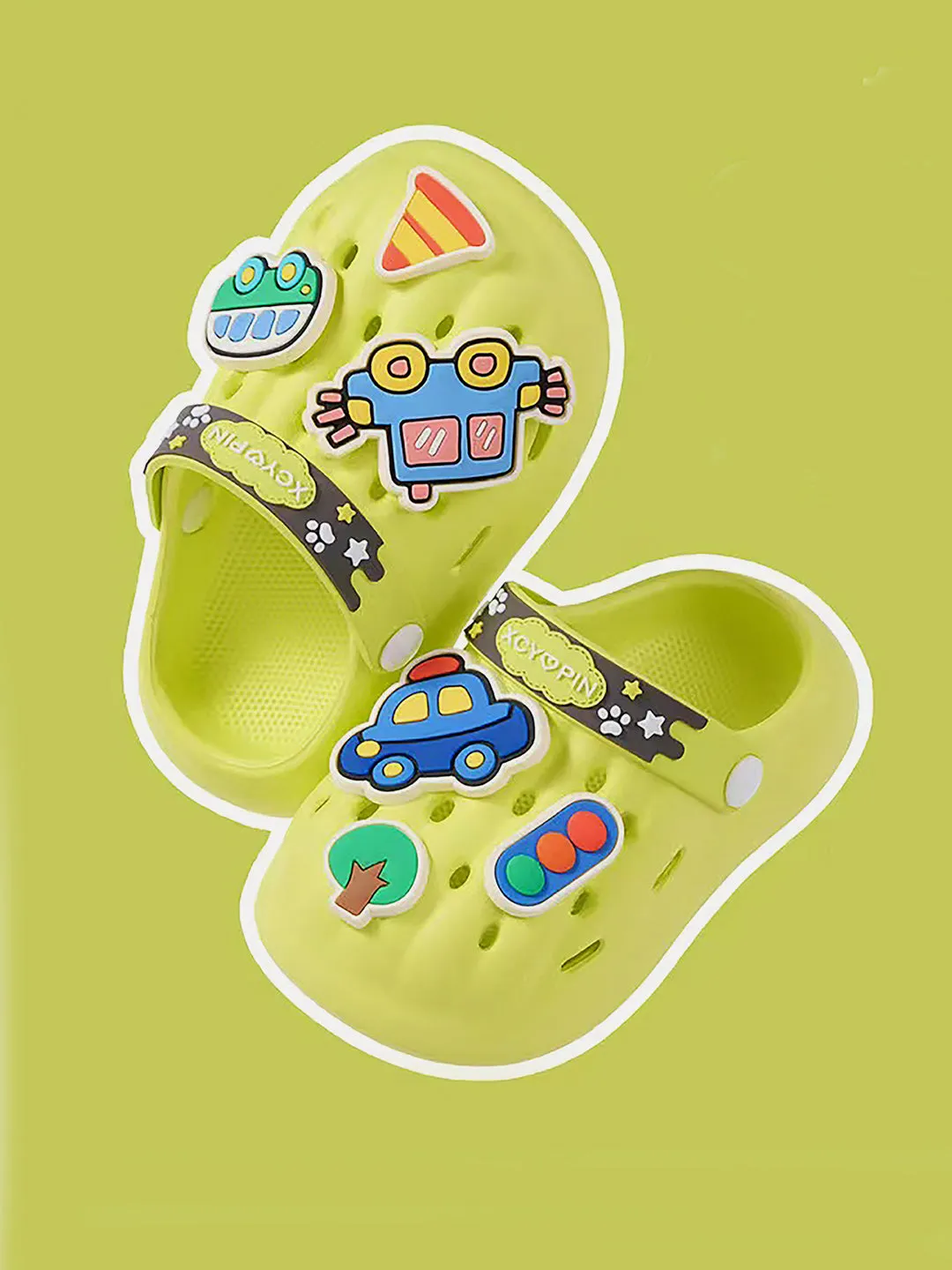 Little Surprise Box Green Car theme Slip on Clogs Footwear for Toddlers & Kids